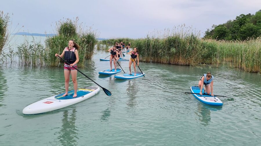 Tihany: SUP Course and Tour at Lake Balaton - Practising on the simulator before getting wet